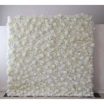 Roll Up Fabric Artificial White Flower Wall Wedding Backdrop, Floral Party Decor, Event Photography-VF-051