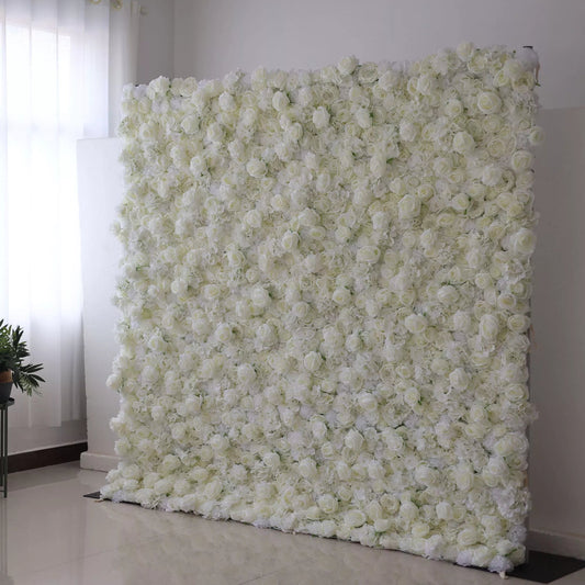 Roll Up Fabric Artificial White Flower Wall Wedding Backdrop, Floral Party Decor, Event Photography-VF-051