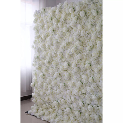 Roll Up Fabric Artificial White Flower Wall Wedding Backdrop, Floral Party Decor, Event Photography-VF-051