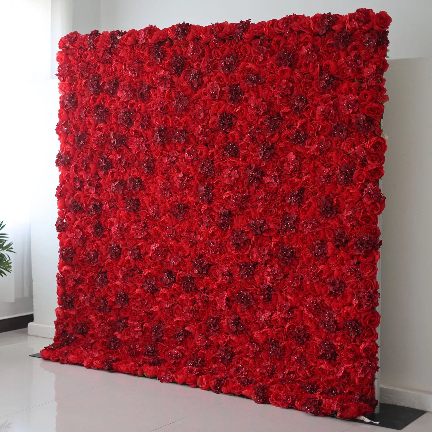 Roll Up Fabric Artificial Red Flower Wall Wedding Backdrop, Floral Party Decor, Event Photography-VF-021-3