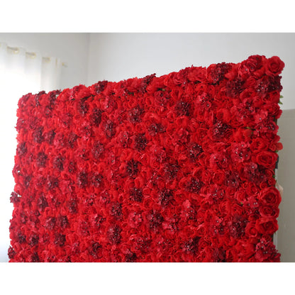 Roll Up Fabric Artificial Red Flower Wall Wedding Backdrop, Floral Party Decor, Event Photography-VF-021-3