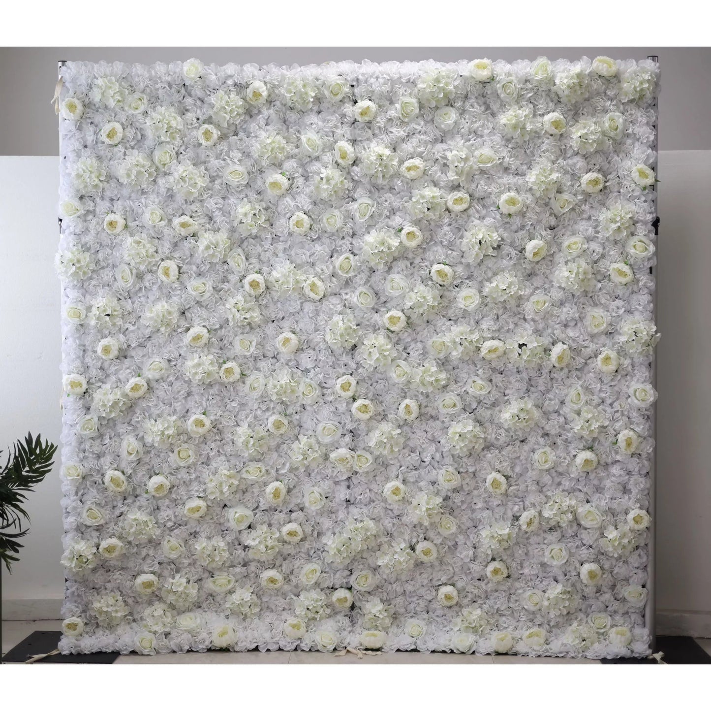 Roll Up Fabric Artificial White Flower Wall Wedding Backdrop, Floral Party Decor, Event Photography-VF-006