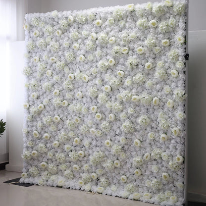 Roll Up Fabric Artificial White Flower Wall Wedding Backdrop, Floral Party Decor, Event Photography-VF-006