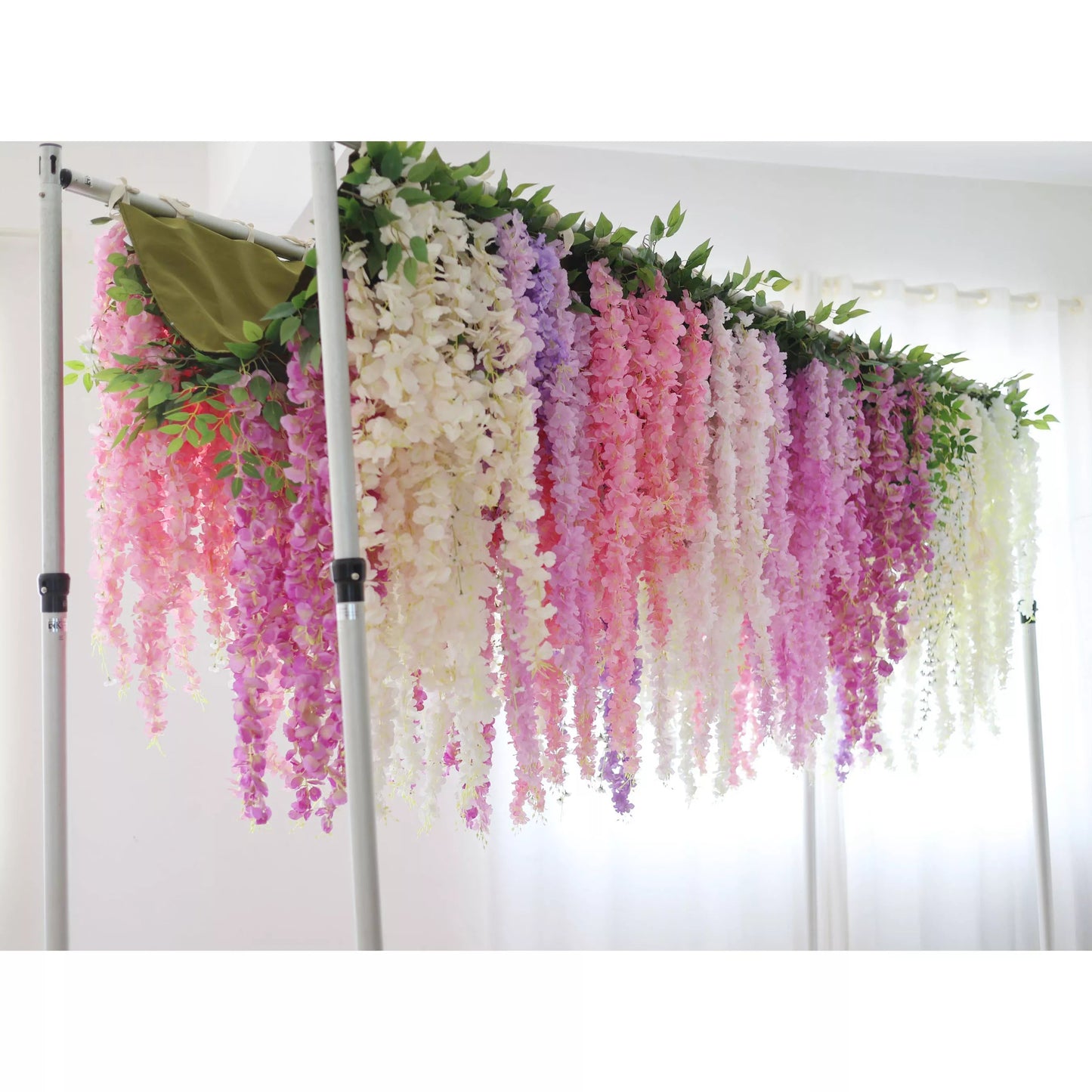 Flowers Artificial Floral Wall Backdrop: Cascading Wisteria Wonderland - A Symphony of Pastels-VF-278