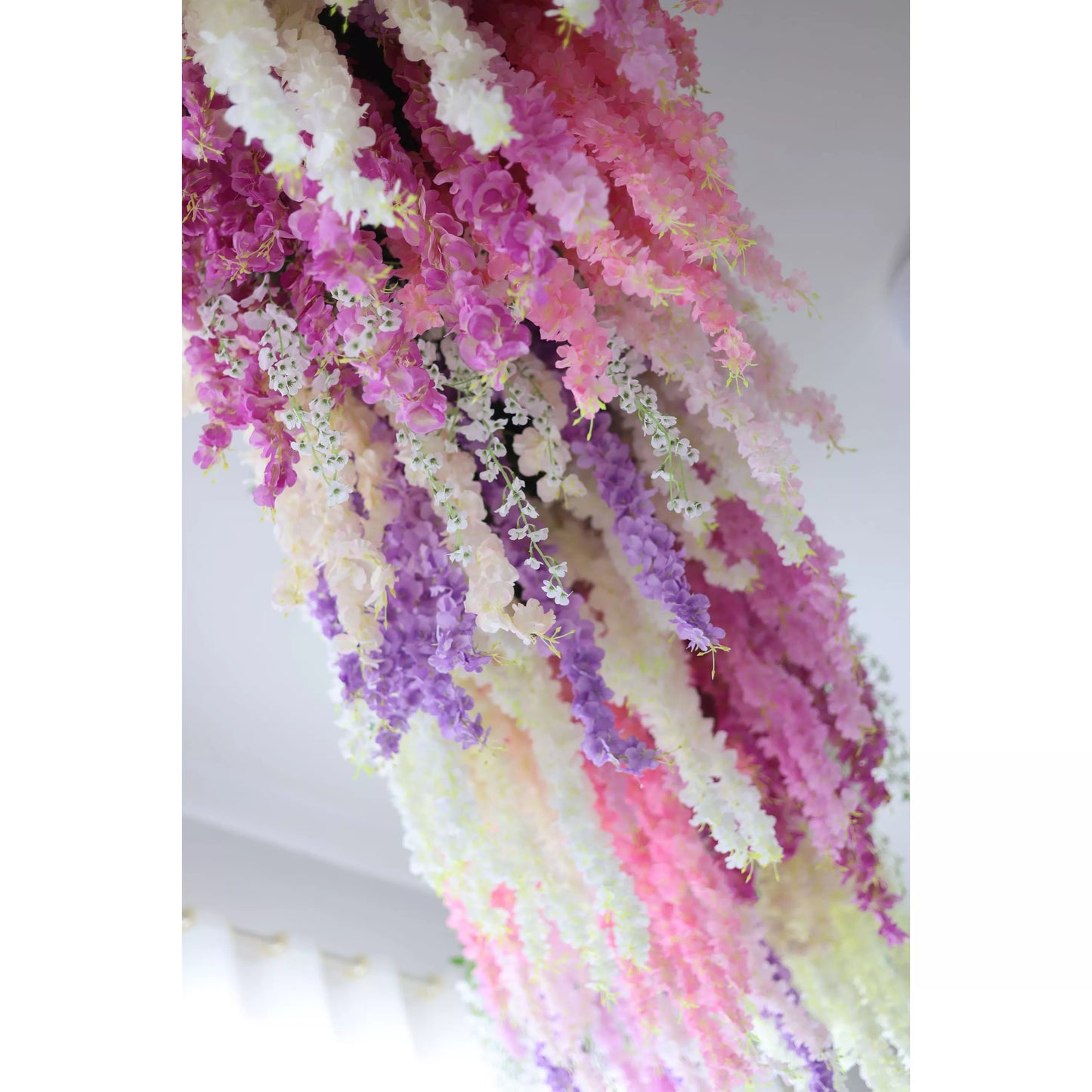 Flowers Artificial Floral Wall Backdrop: Cascading Wisteria Wonderland - A Symphony of Pastels-VF-278