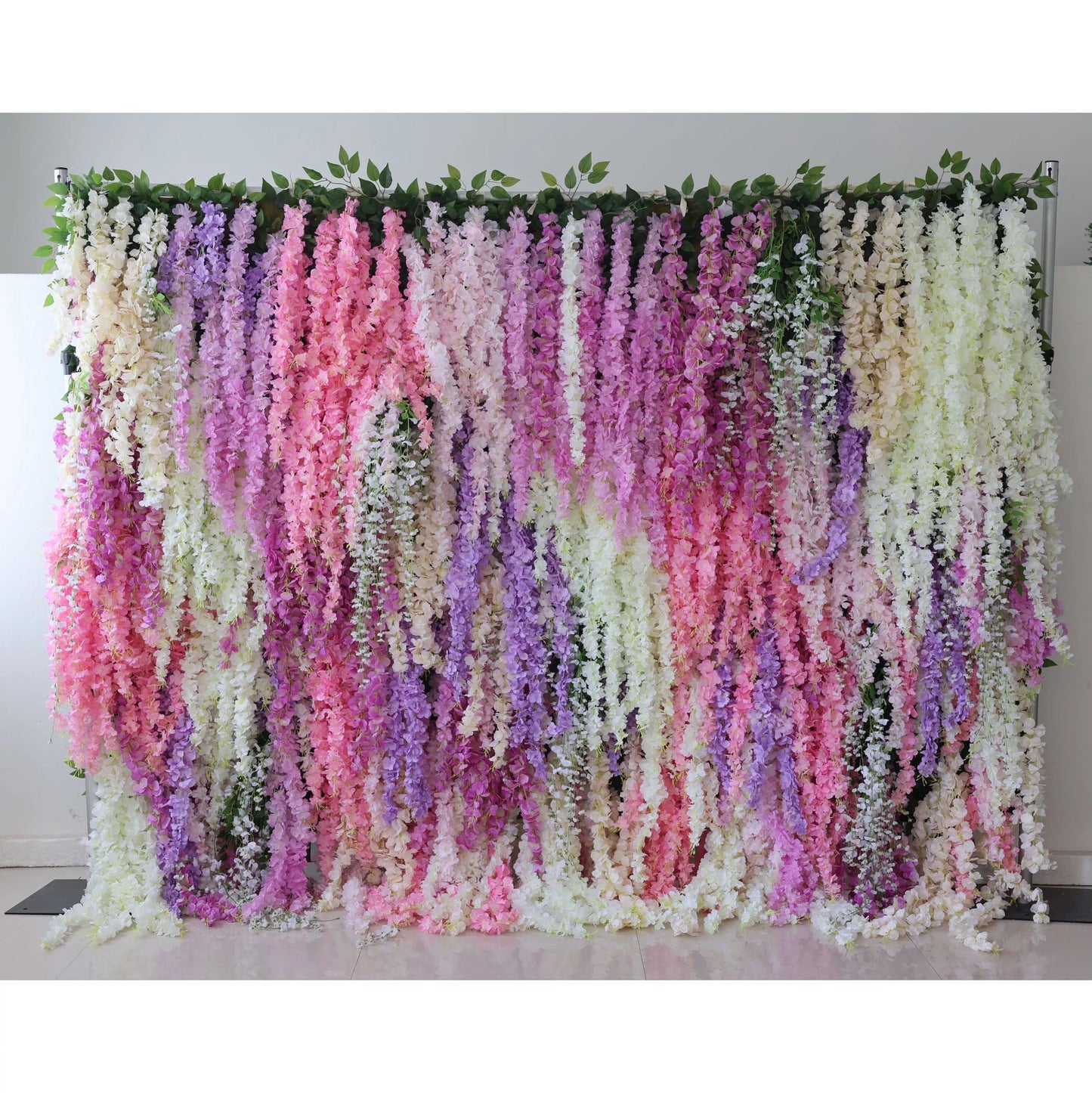 Flowers Artificial Floral Wall Backdrop: Cascading Wisteria Wonderland - A Symphony of Pastels-VF-278