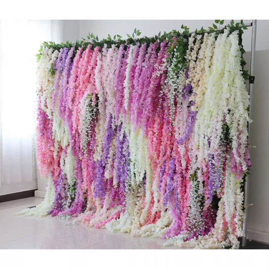 Flowers Artificial Floral Wall Backdrop: Cascading Wisteria Wonderland - A Symphony of Pastels-VF-278