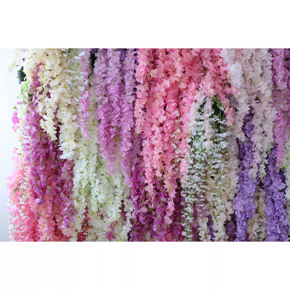 Flowers Artificial Floral Wall Backdrop: Cascading Wisteria Wonderland - A Symphony of Pastels-VF-278