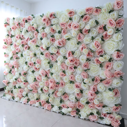 Roll Up Fabric Artificial Flower Wall Wedding Backdrop, Floral Party Decor, Event Photography-VF-319