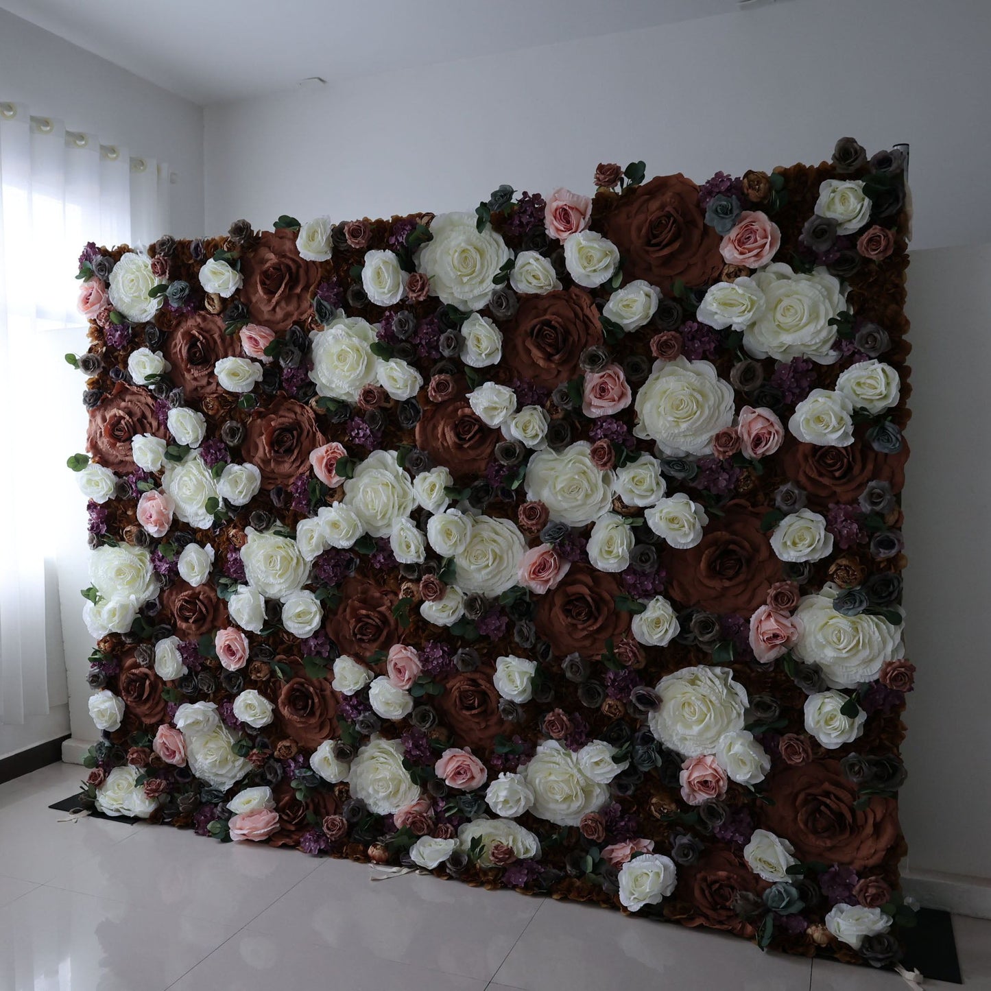 Roll Up Fabric Artificial Flower Wall Wedding Backdrop, Floral Party Decor, Event Photography-VF-320