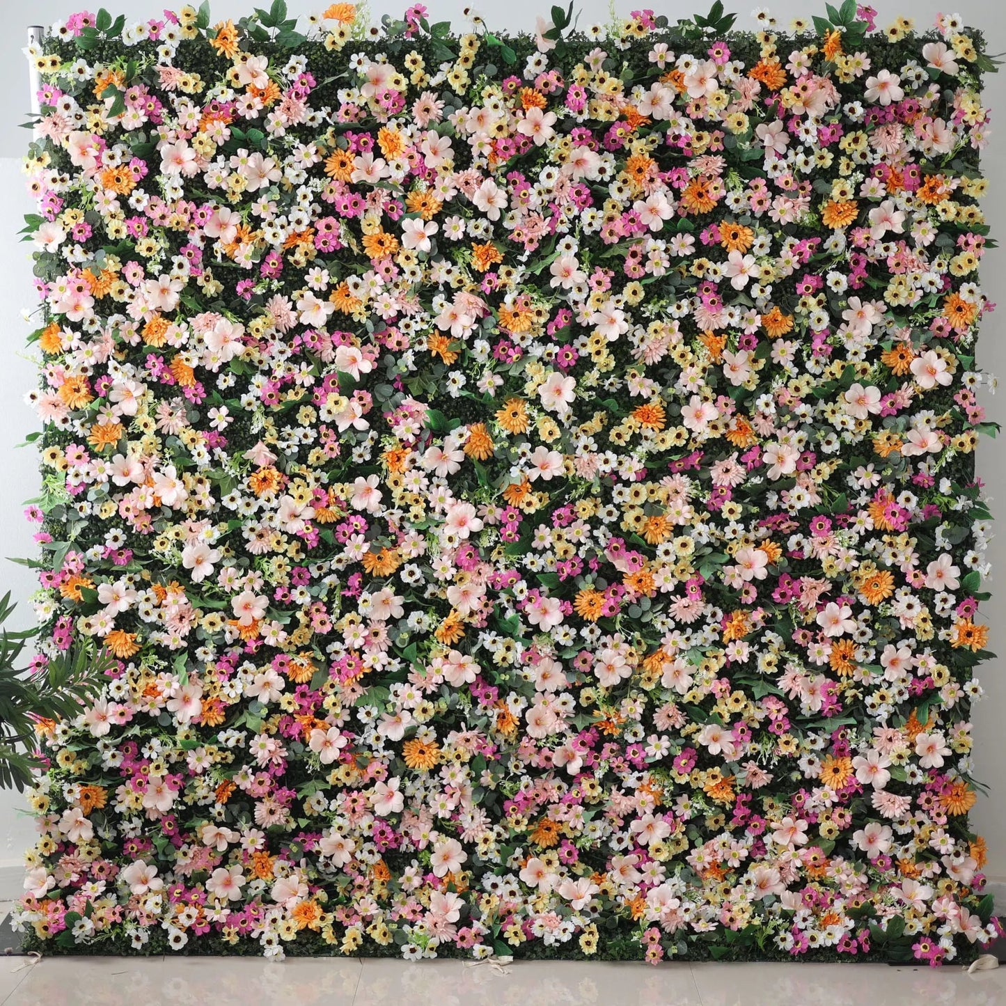 Roll Up Fabric Artificial Brown Mixed Pink and Fawn Double Colonial White and Green Leaves Floral Wall Wedding Backdrop, Floral Party Decor, Event Photography-VF-074