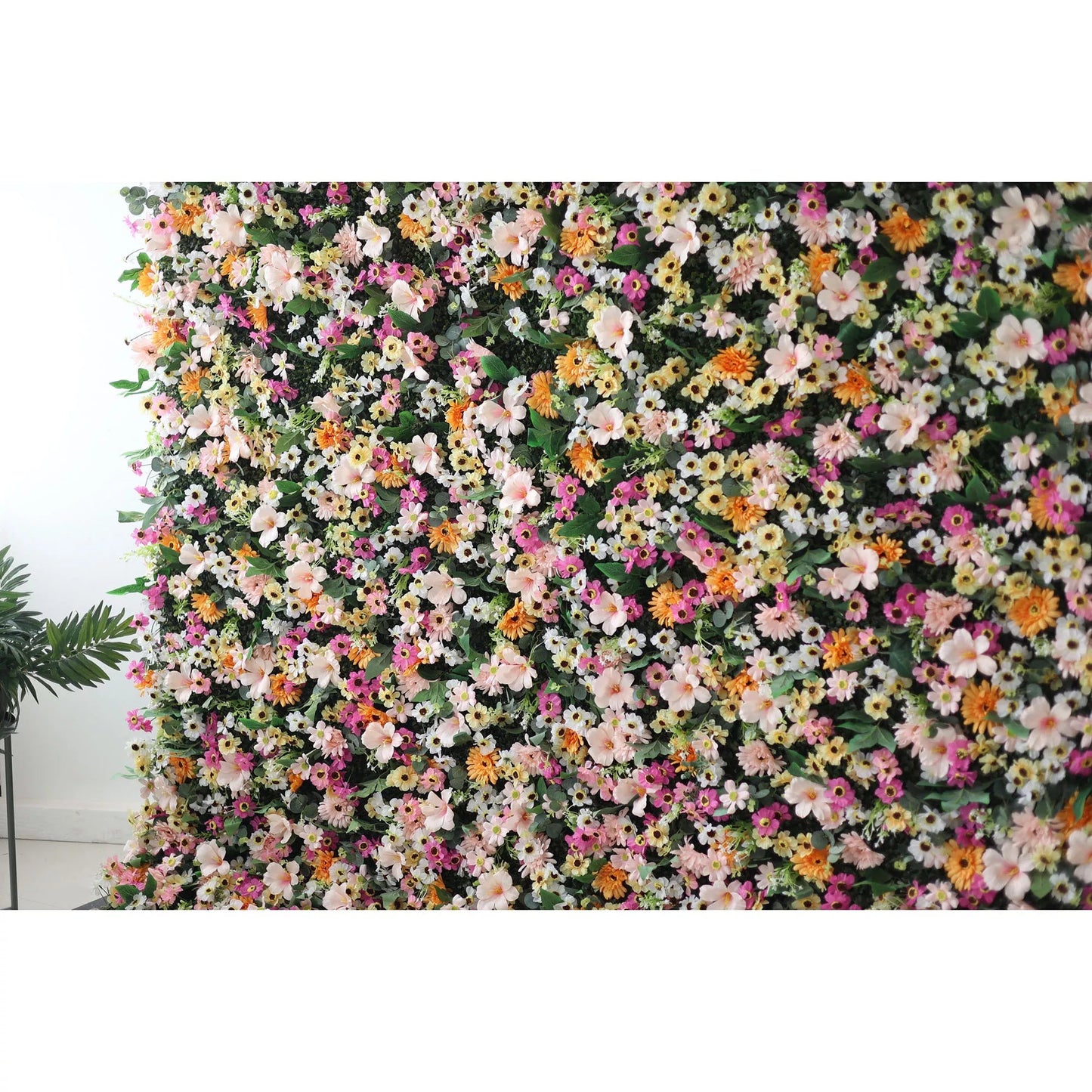 Roll Up Fabric Artificial Brown Mixed Pink and Fawn Double Colonial White and Green Leaves Floral Wall Wedding Backdrop, Floral Party Decor, Event Photography-VF-074