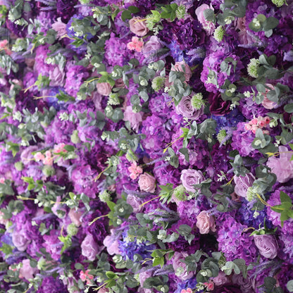 Roll Up Fabric Artificial Purple Flower Wall Wedding Backdrop, Floral Party Decor, Event Photography-VF-192