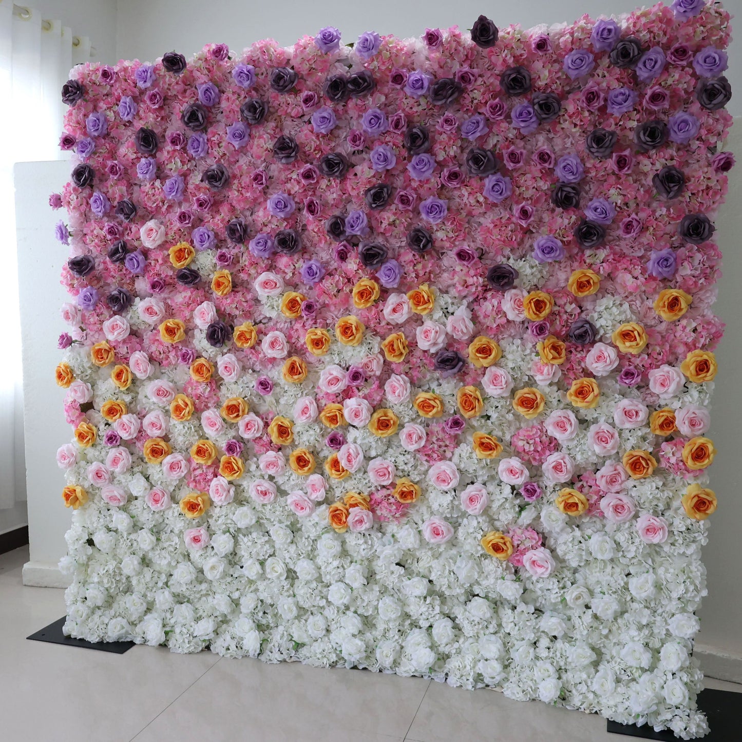 Roll Up Fabric Artificial Flower Wall Wedding Backdrop, Floral Party Decor, Event Photography-VF-390