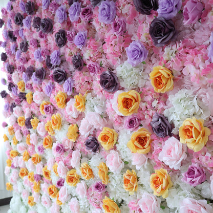 Roll Up Fabric Artificial Flower Wall Wedding Backdrop, Floral Party Decor, Event Photography-VF-390