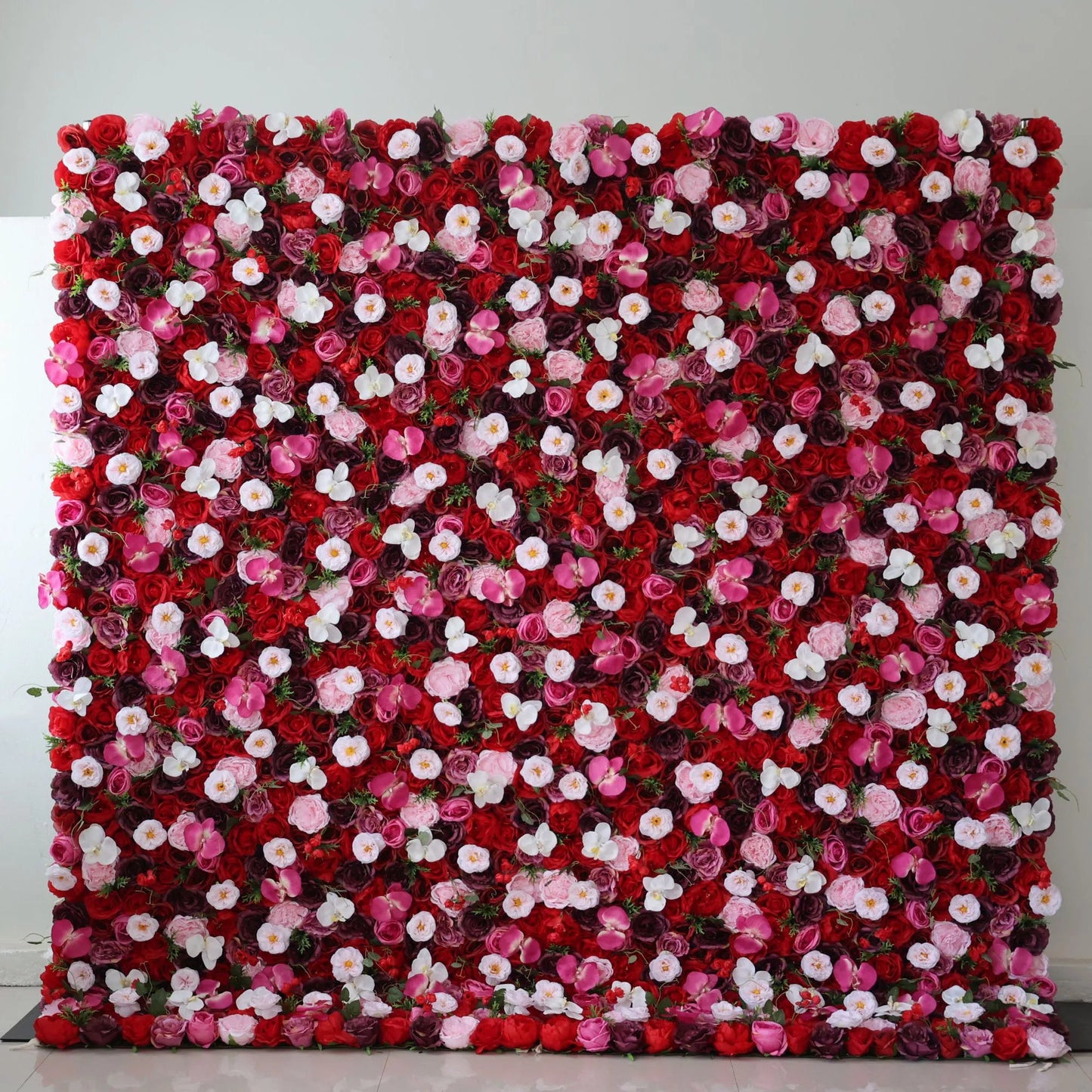 Flowers Artificial Floral Wall Backdrop: Blooming Symphony: A Medley of Passion and Purity-VF-282