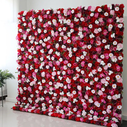 Flowers Artificial Floral Wall Backdrop: Blooming Symphony: A Medley of Passion and Purity-VF-282