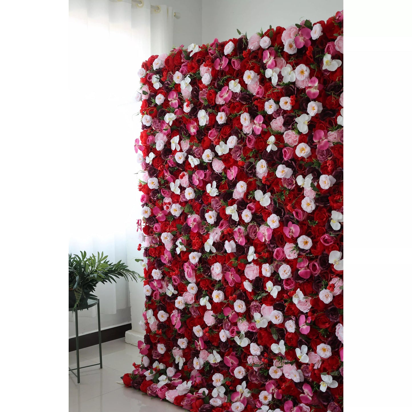 Flowers Artificial Floral Wall Backdrop: Blooming Symphony: A Medley of Passion and Purity-VF-282