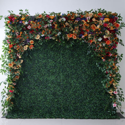 Roll Up Fabric Artificial Flower Wall Wedding Backdrop, Floral Party Decor, Event Photography-VF-392