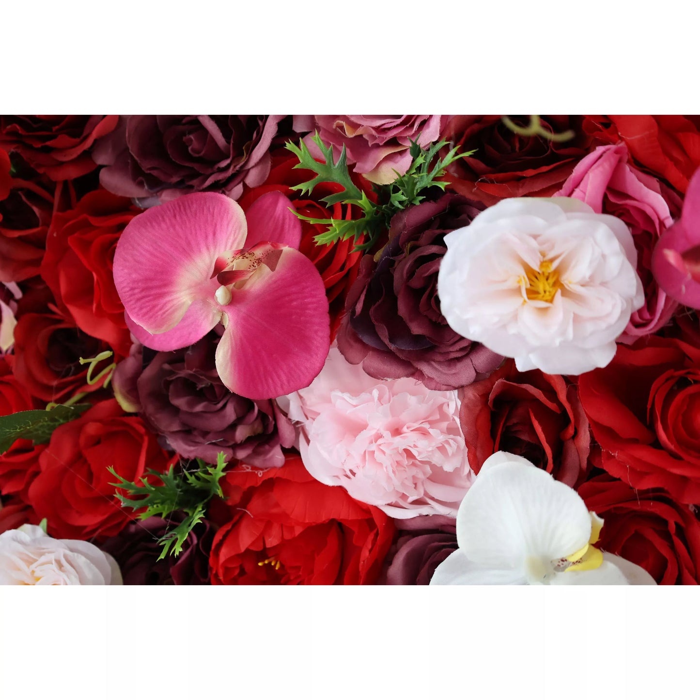 Flowers Artificial Floral Wall Backdrop: Blooming Symphony: A Medley of Passion and Purity-VF-282