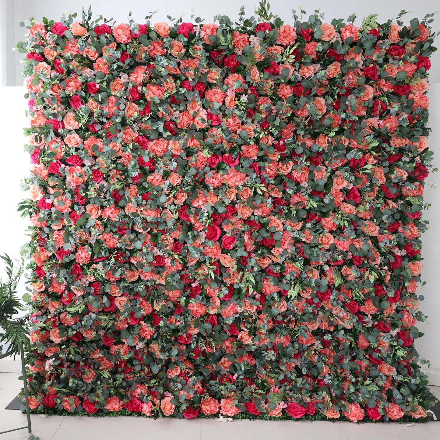 Roll Up Fabric Artificial Persian Plum and Light Carmine Pink Flower and Ironside Grey Green Leaves Wall Wedding Backdrop, Floral Party Decor, Event Photography-VF-070