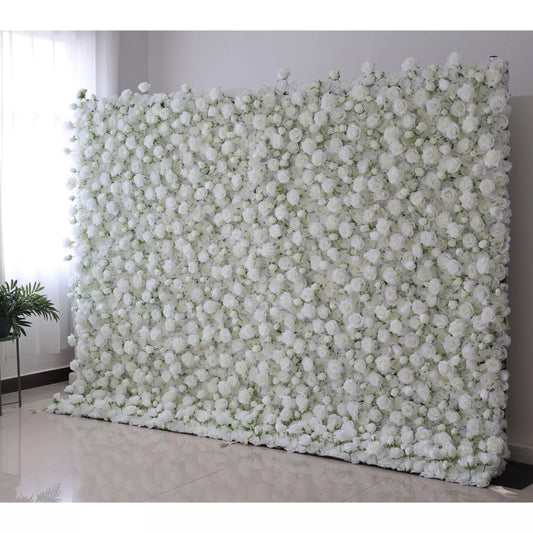 Flowers Artificial Floral Wall Backdrop: Whispering Whites: A Serene Sea of Snowy Blossoms-VF-283