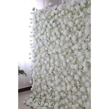 Flowers Artificial Floral Wall Backdrop: Whispering Whites: A Serene Sea of Snowy Blossoms-VF-283