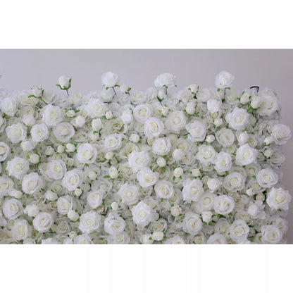 Flowers Artificial Floral Wall Backdrop: Whispering Whites: A Serene Sea of Snowy Blossoms-VF-283