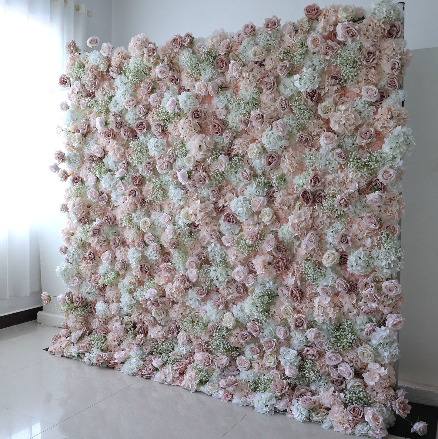 Roll Up Fabric Artificial Flower Wall Wedding Backdrop, Floral Party Decor, Event Photography-VF-374