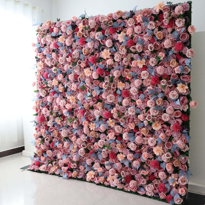 Roll Up Fabric Artificial Flower Wall Wedding Backdrop, Floral Party Decor, Event Photography-VF-298