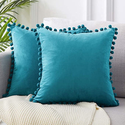 Velvet Pom Pom Cushion Covers