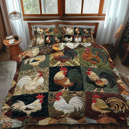 Barnyard Rooster 3-Piece Quilted Bedding Set NCU0TH895