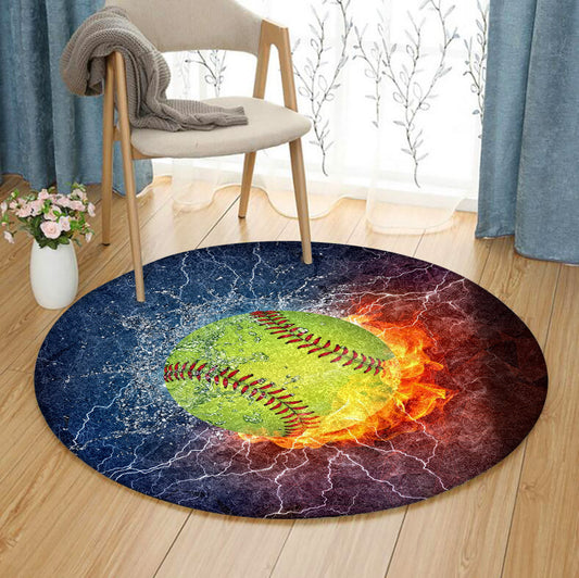 Baseball Ball TN310703T Round Area Rug