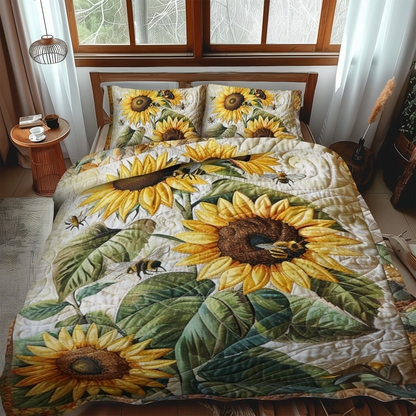 Bee-Flower Serenade 3-Piece Quilted Bedding Set NCU0NT003