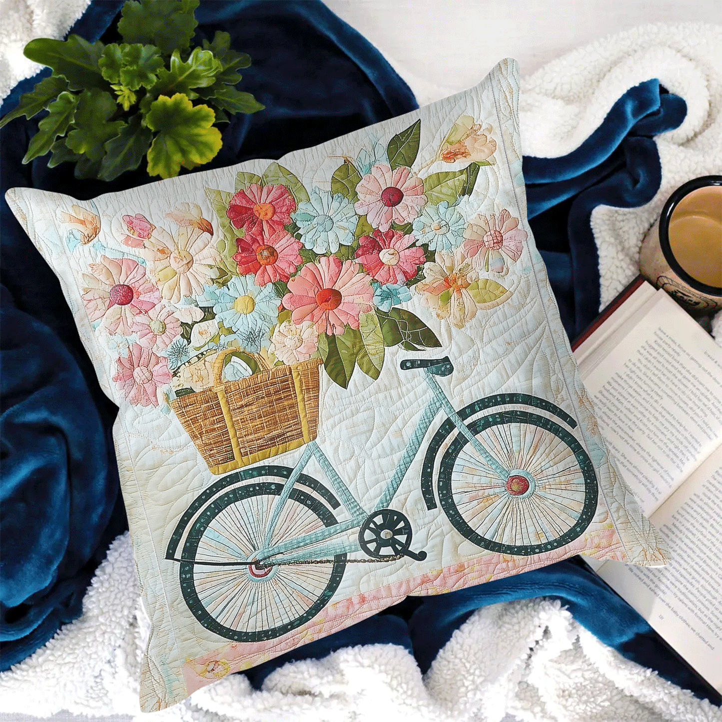 Bike Blooms Art Quilted Pillow Case NCU0TL2172