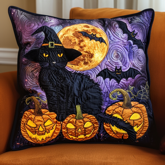 Black Cat Pumpkin Quilted Pillow Case NCU0NT033