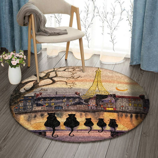 Black Cat Eiffel Tower DV1510009RR Round Area Rug