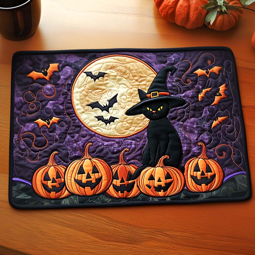 Black Cat Pumpkins Quilted Placemat NCU0NT952