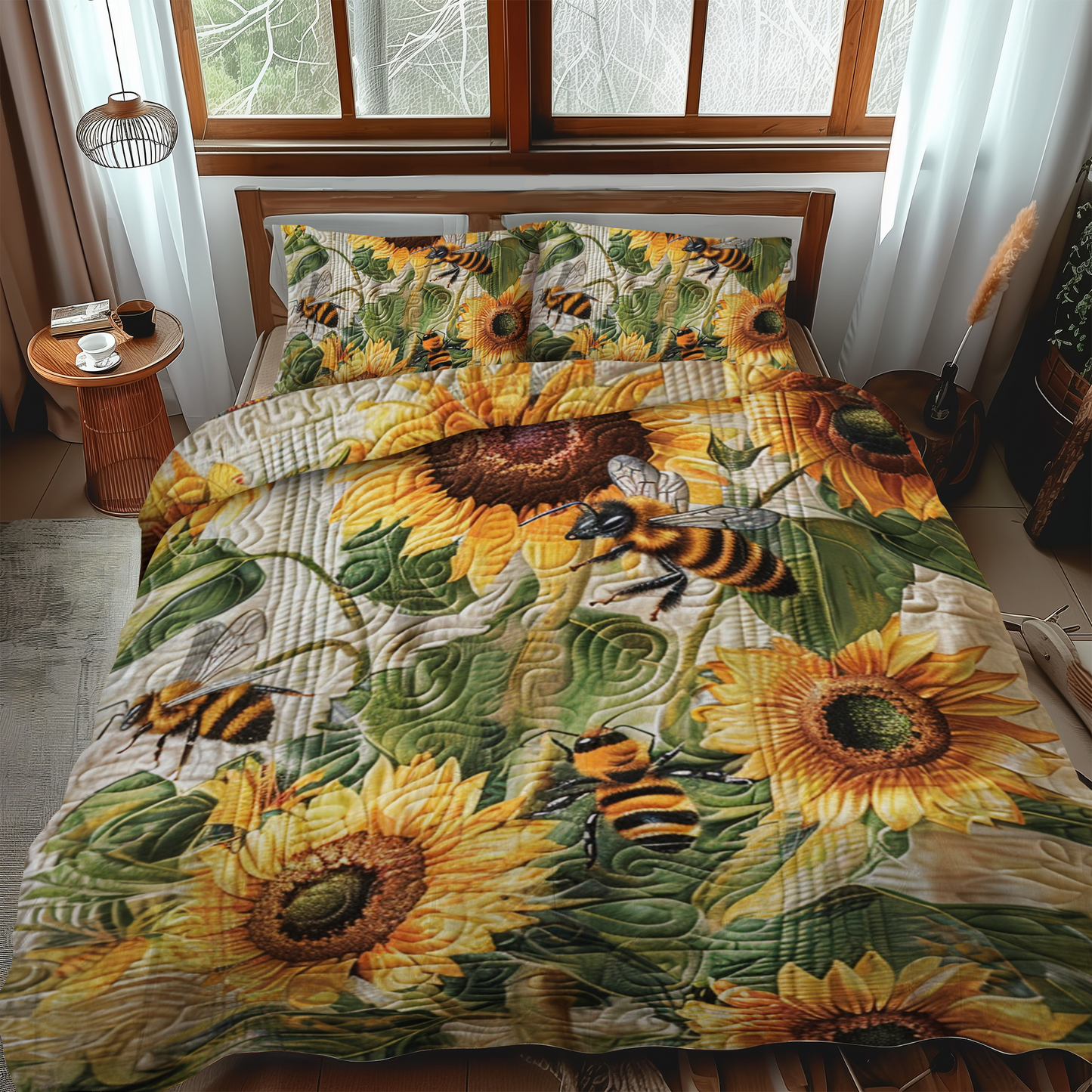 Blooming Bee Paradise 3-Piece Quilted Bedding Set NCU0NT010