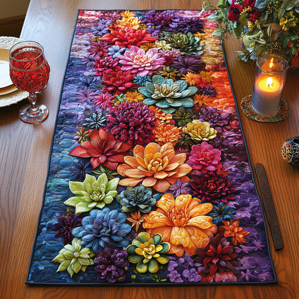 Blooming Succulents Quilted Table Runner NCU0DV2606