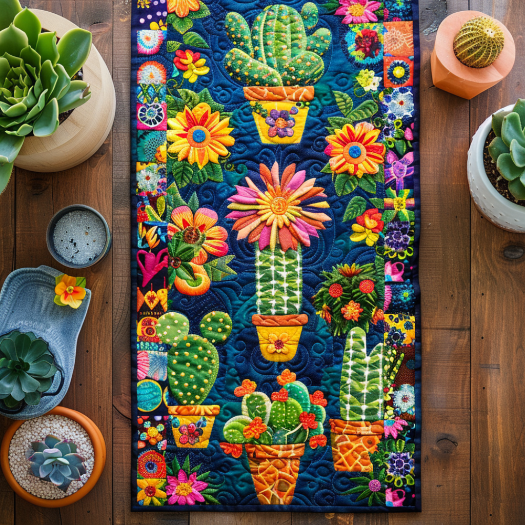 Blossoming Cactus Quilted Table Runner NCU0PD118