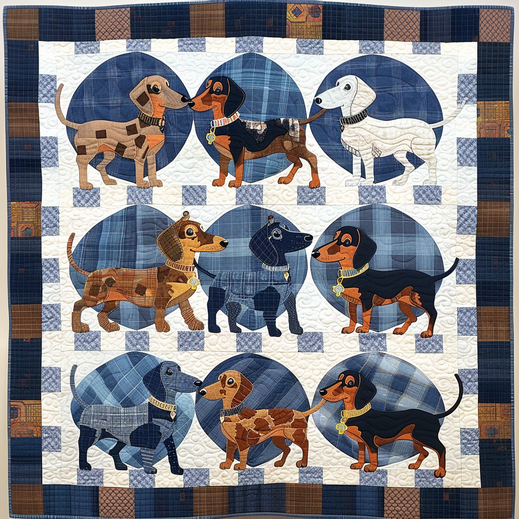 Blue Charming Dachshund Quilted Blanket NCU0TH225