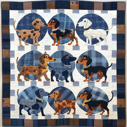 Blue Charming Dachshund Quilted Blanket NCU0TH225