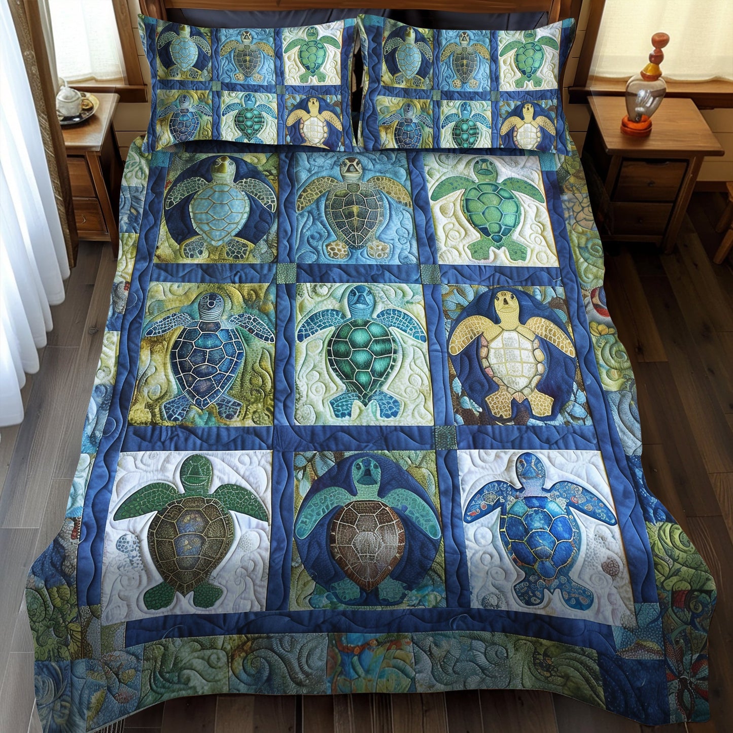 Sea Turtle Quilted Bedding Set NCU0VT05