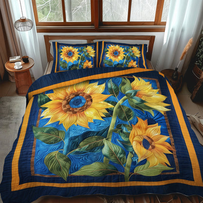 Blue Sunny Bloom 3-Piece Quilted Bedding Set NCU0TH913