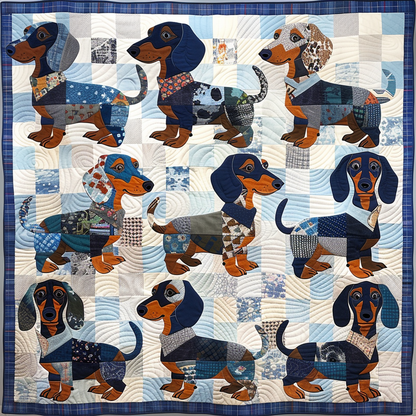 Blue Wiener Puppies Quilted Blanket NCU0TH223