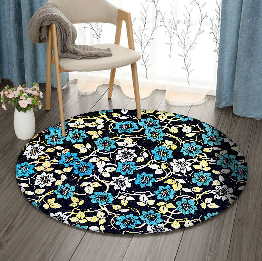 Blue Flower DN1110010RR Round Area Rug