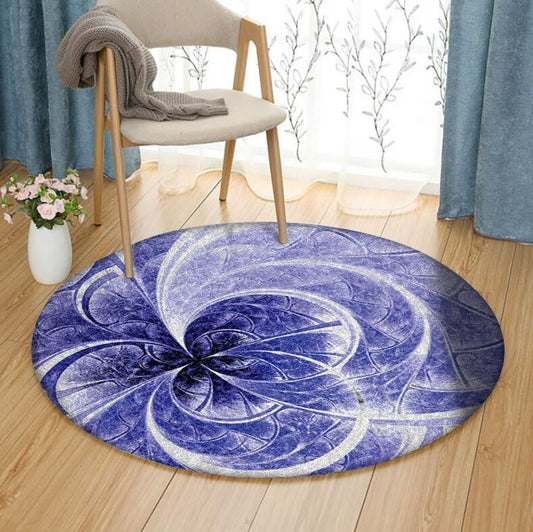 Blue Light Fractal Flower HM240903TM Round Area Rug