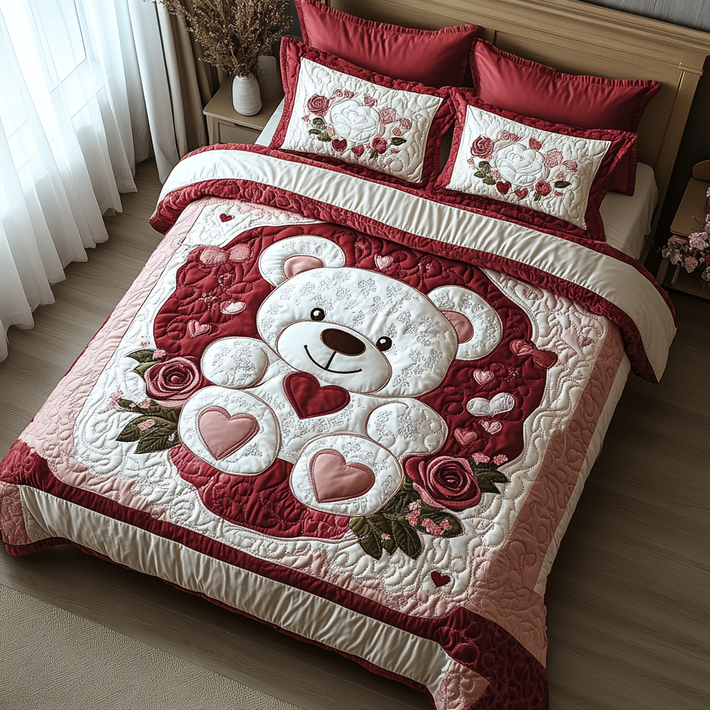 Blush Bear Quilted Bedding Set NCU0DV2411