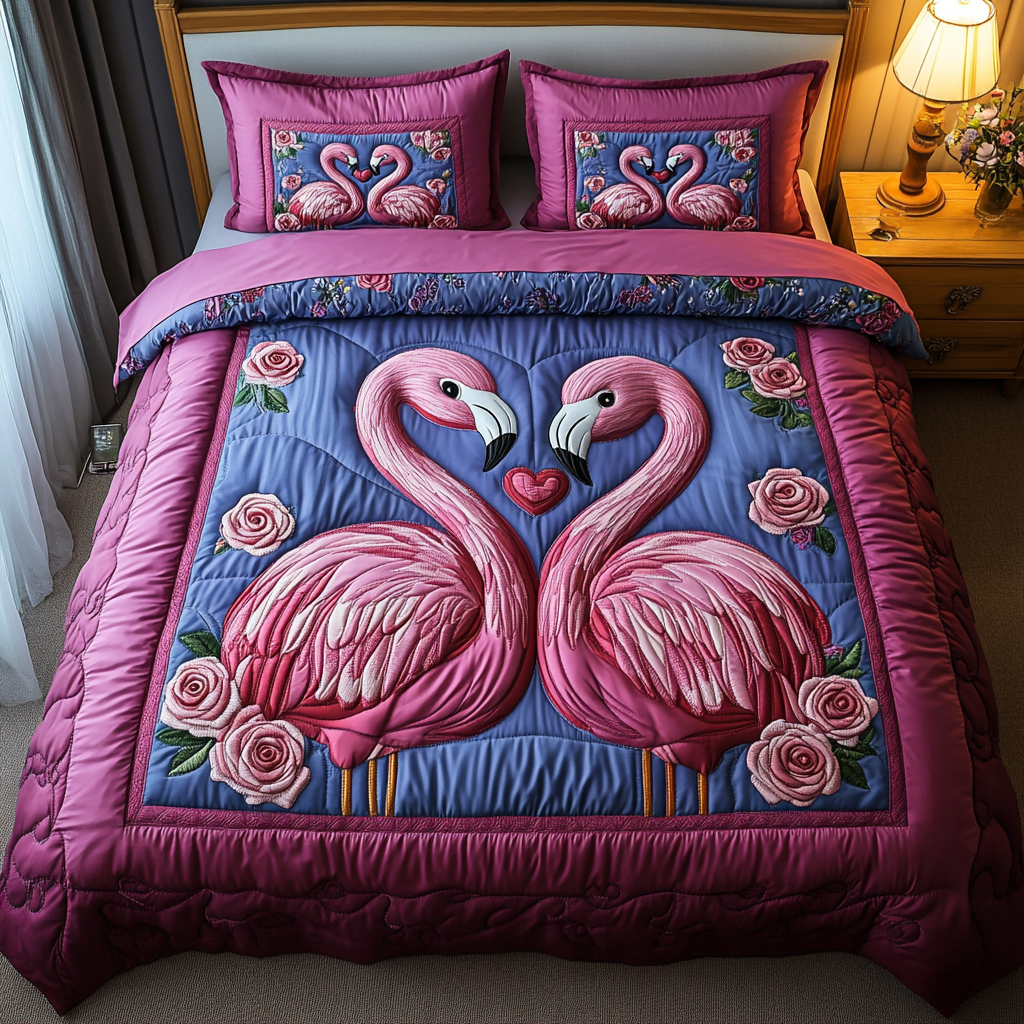 Blushing Feathers Quilted Bedding Set NCU0DV2385